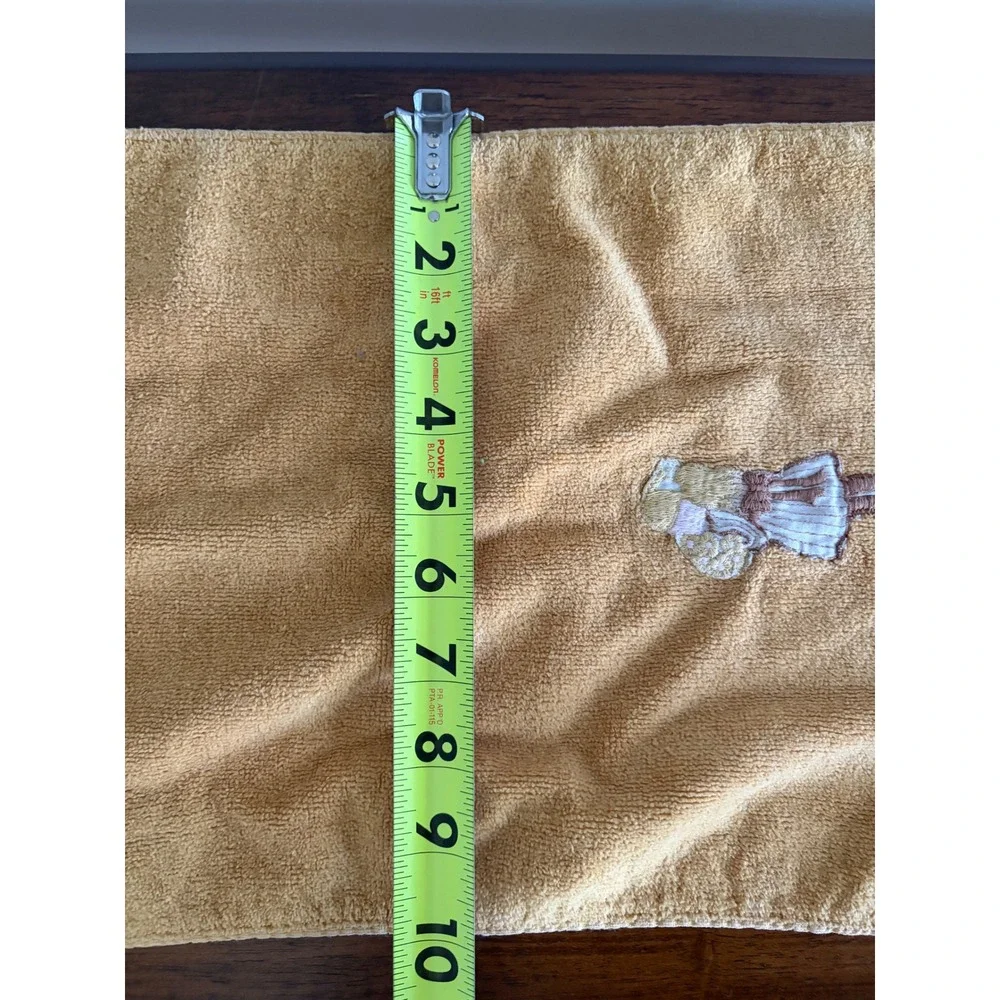 Vintage Fieldcrest Fingertip Towel Tan Girl Embroidered Flowers USA Made